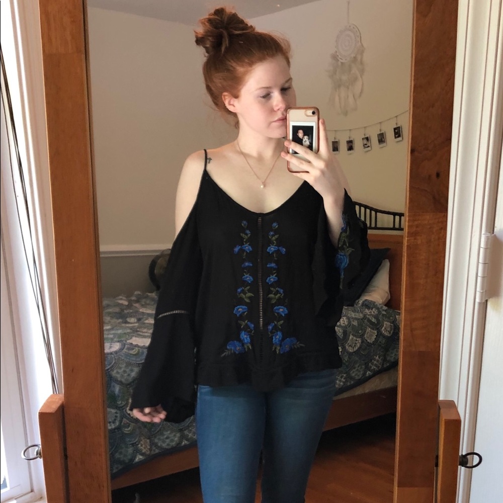 Cold Shoulder Floral Embroidered Top